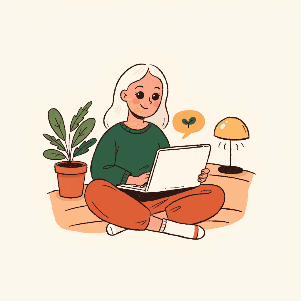 A parent relaxing with a laptop, chatting with Ask Maria